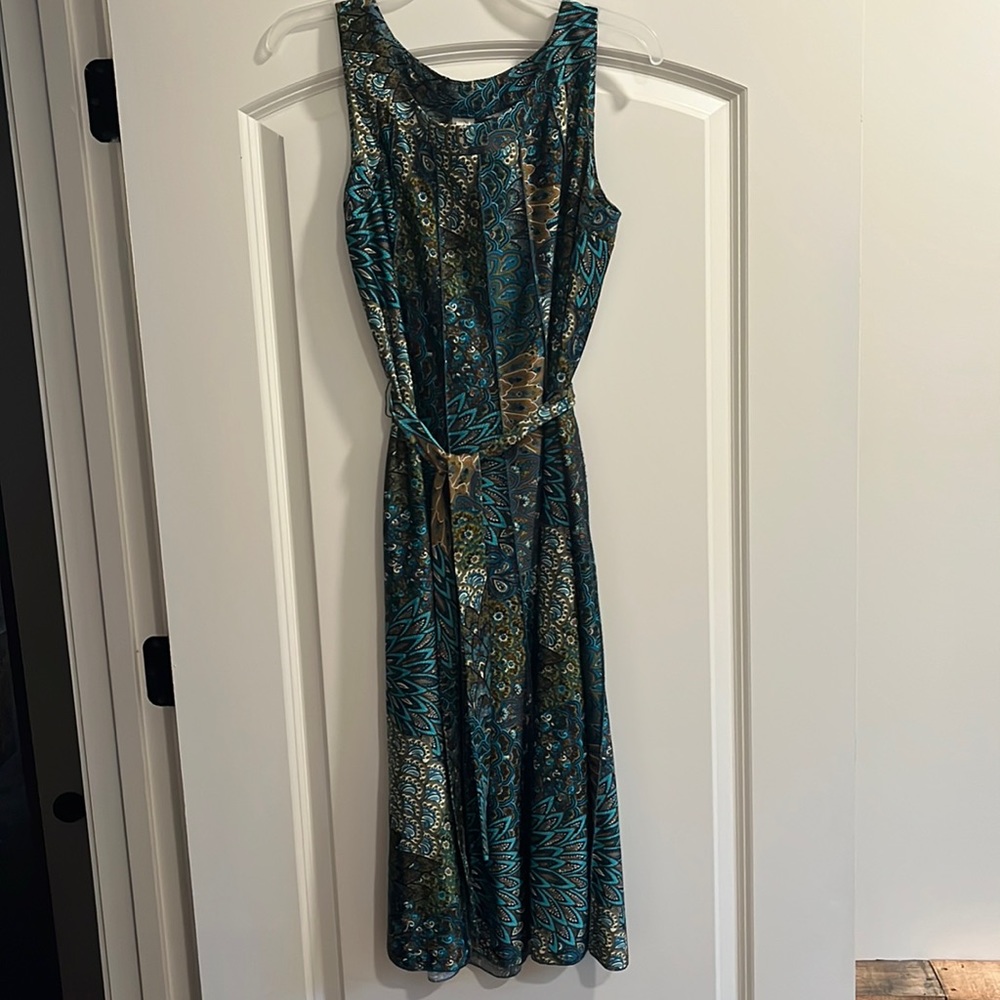 Blue and Green Peacock-inspired sleeveless dress